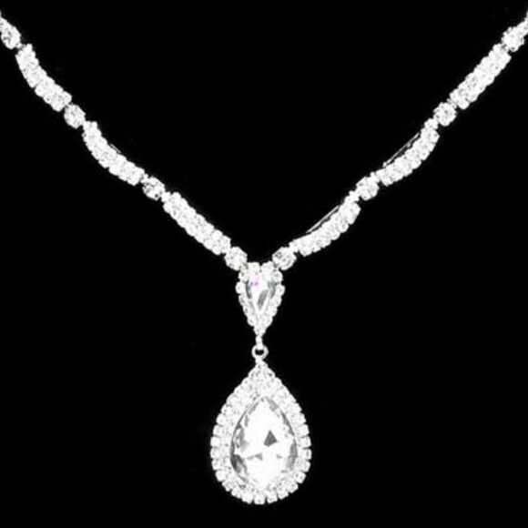 Clear Teardrop Stone Accented Rhinestone Necklace Set - Picture 3 of 4